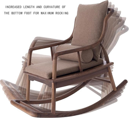 Rocking Chair Black Walnut Wood Patio Rocking Chairs Outdoor Rocking Chair & Indoor Rocker for Garden Patio Balcony Backyard Porch Rocker with Cushion and Backrest