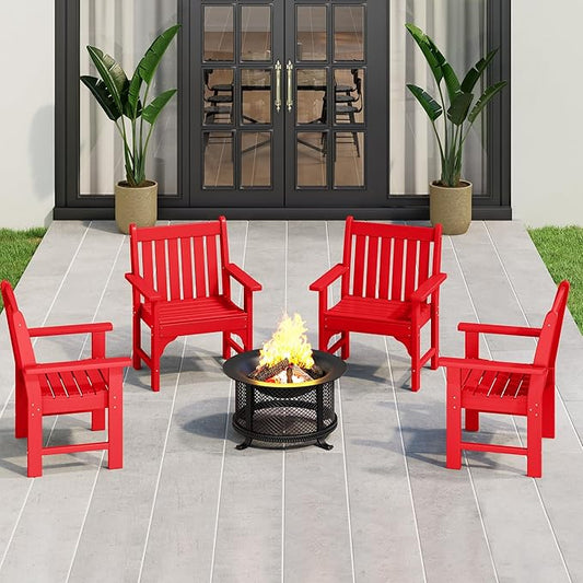 Costaelm Outdoor Dining Arm Chair, Patio HDPE Garden Dining Table Chair, Poly Lumber Waterproof Restaurant Bistro Farmhouse Chairs for Outside Porch Backyard, Red