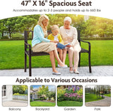 Giantex Outdoor Bench with PE Rattan Backrest, Curved Armrests, Slatted Seat for 2-3 Persons - Photo 7