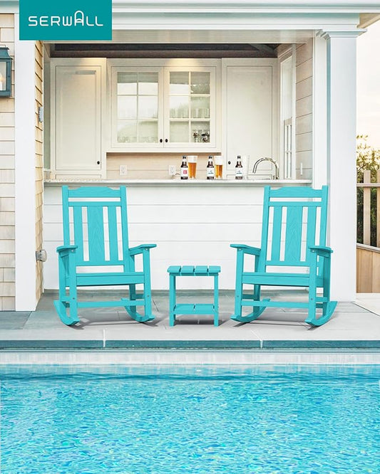 SERWALL Oversized Rocking Chair Set of 4 Outdoor, HDPE Outdoor Rocking Chair Set of 4, Aruba
