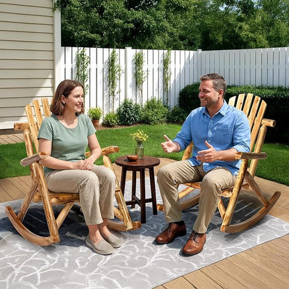 Outvita Wooden Rocking Chair, Fir Log Adirondack Rocker, Outdoor Wood Accent Furniture Lounge Chairs for Garden Patio Backyard Porch (Light carbonized)