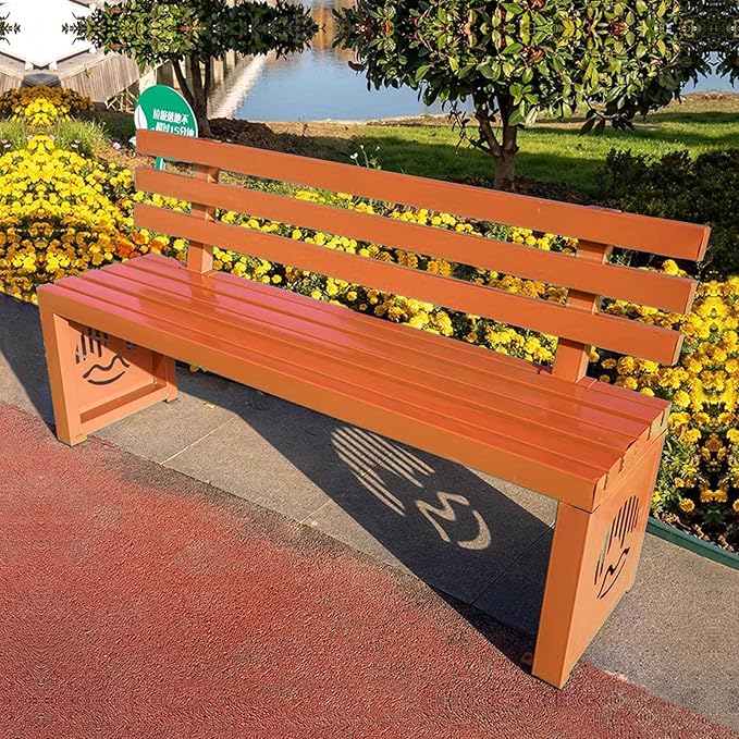 Outdoor Metal Garden Bench, Outdoor Benches Weatherproof with Backrest, Patio Bench for Outside Park, Picnic, Yard, Front Porch, Backyard(Orange,100cm/39in)