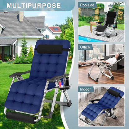 ABORON Oversized Zero Gravity Chair,29In XL Premium Outdoor Lawn Folding Lounge Chairs,Sturdy Adjustable Reclining Patio Chairs with Removable Cushion,Headrest & Tray