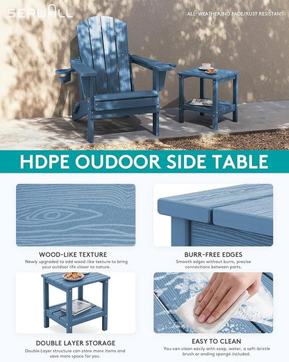 SERWALL 2-Tier HDPE Outdoor Side Table, Weatherproof Rectangular Adirondack Side Table, Blue