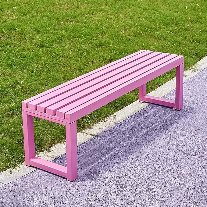 Outdoor Metal Garden Bench Seat, Park Benches with Anti-Rust Aluminum Steel Metal Frame, Slatted Seat, Patio Loveseat for Yard, Lawn, Porch, Choice of Colours(Pink,A-39.4 * 15.7 * 17.7")