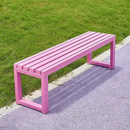 Outdoor Metal Garden Bench Seat, Park Benches with Anti-Rust Aluminum Steel Metal Frame, Slatted Seat, Patio Loveseat for Yard, Lawn, Porch, Choice of Colours(Pink,A-59 * 15.7 * 17.7")