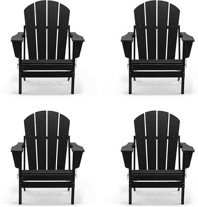 WO WESTIN OUTDOOR HDPE Laguna Outdoor Folding Poly Adirondack Chair (Set of 4), Black