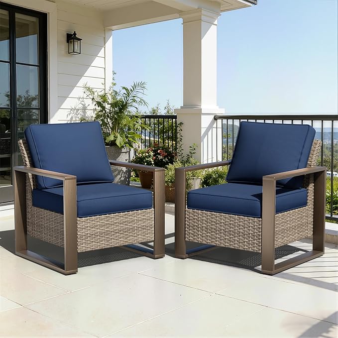 Patio Metal Wicker Chairs Set of 2 - Photo 9