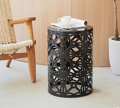 HFHOME Set of 3 Metal Outdoor Side Table, Nesting Round Coffee Table for Indoor Outdoor, Heavy Duty End Tables Plant Stand Living Room Garden Stool - Bronze