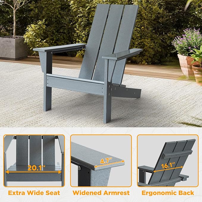 PROHIKER Adirondack Chair, HDPE Patio Chair, All Weather Outdoor Chairs for Lawn Garden Porch Backyard(Grey)