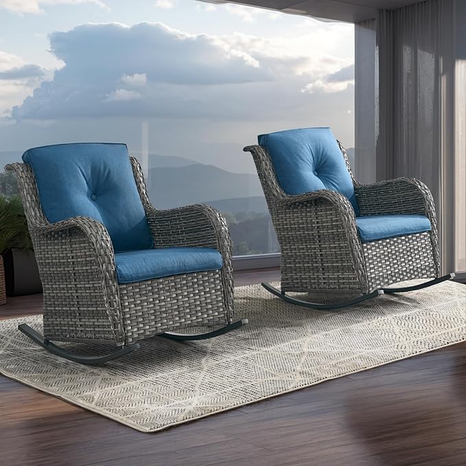 Rilyson Patio Chairs Outdoor Rocking Chair - 2 Piece Wicker Rattan Rocker Chairs Set with High Back and Deep Seating - Photo 5
