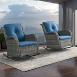Rilyson Patio Chairs Outdoor Rocking Chair - 2 Piece Wicker Rattan Rocker Chairs Set with High Back and Deep Seating - Photo 5