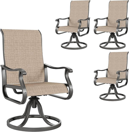 Amopatio Patio Swivel Chairs Set of 4, Outdoor Swivel Rocker Dining Chairs with All Weather Textilene High Back & Metal Frame, for Backyard Deck Lawn, Brown
