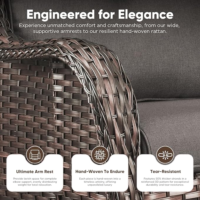 Belord 5 Piece Wicker Patio Furniture Set, Outdoor Swivel Rocker Chairs Set of 2 with Ottomans and Side Table - Photo 5