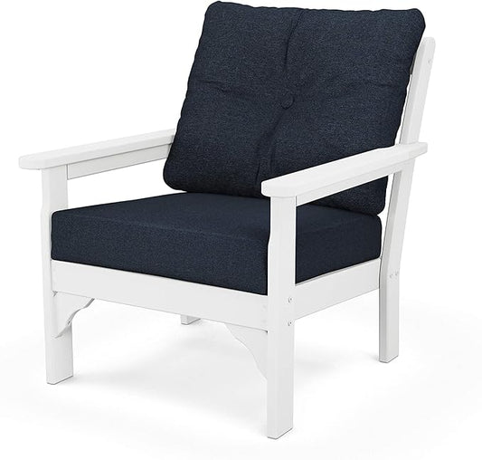 Polywood® Vineyard Deep Seating Chair in White/Marine Indigo