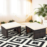 Tangkula 2 Pieces Patio Rattan Ottomans, All Weather Outdoor Footstool Footrest Seat with Soft Cushion, Hidden Zipper - Photo 3