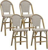 PURPLE LEAF French Counter Height Bar Stool Set of 4 25" Bamboo Print Finish Patio Bar Chairs with Back Rattan Bar - Photo 1