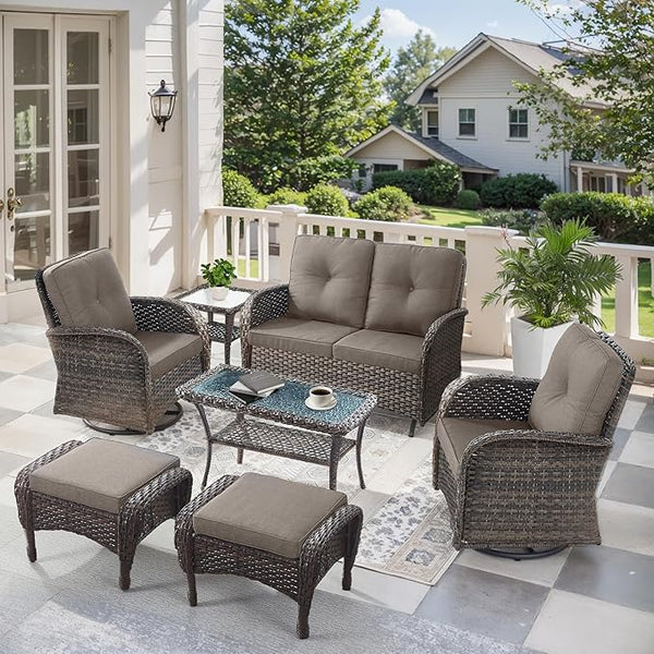 7 Pieces Patio Furniture-Patio Swivel Chairs Set of 2 Outdoor Glider Bench Rocking Chair with Patio Ottomans Patio - Photo 1