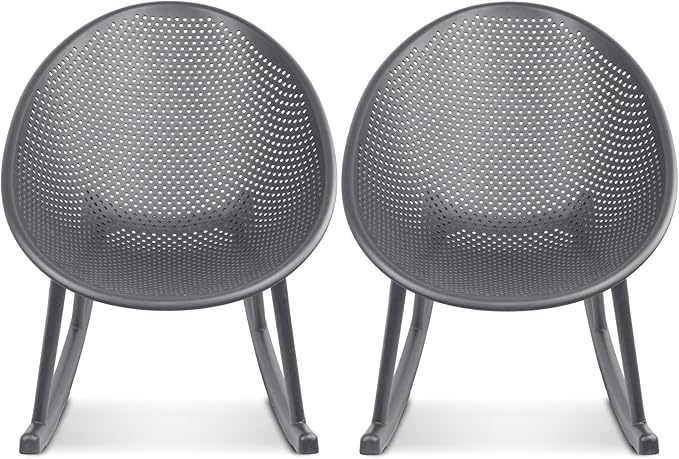 2xhome Set of 2 Patio Rocking Chairs | Oval Egg Shaped Lounge Rocker | All Weather Plastic | Modern Accent Side Chair for Indoor or Outdoor Use, Gray