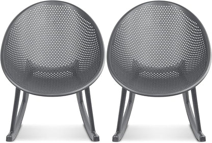 2xhome Set of 2 Patio Rocking Chairs | Oval Egg Shaped Lounge Rocker | All Weather Plastic | Modern Accent Side Chair for Indoor or Outdoor Use, Gray