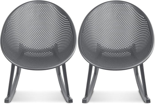 2xhome Set of 2 Patio Rocking Chairs | Oval Egg Shaped Lounge Rocker | All Weather Plastic | Modern Accent Side Chair for Indoor or Outdoor Use, Gray