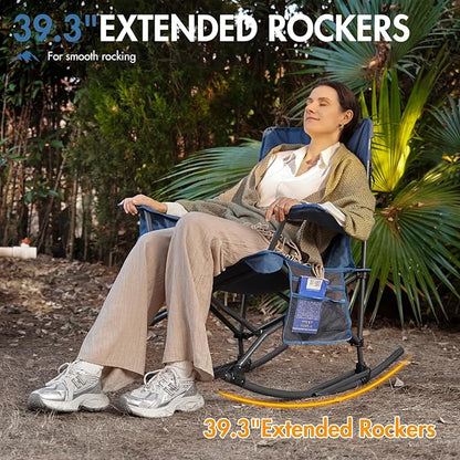 Portal Outdoor Rocking Chair Camping Folding Portable Rocker with Cup Holder Side Pocket Carry Bag, Support 350LBS (Mesh Blue)