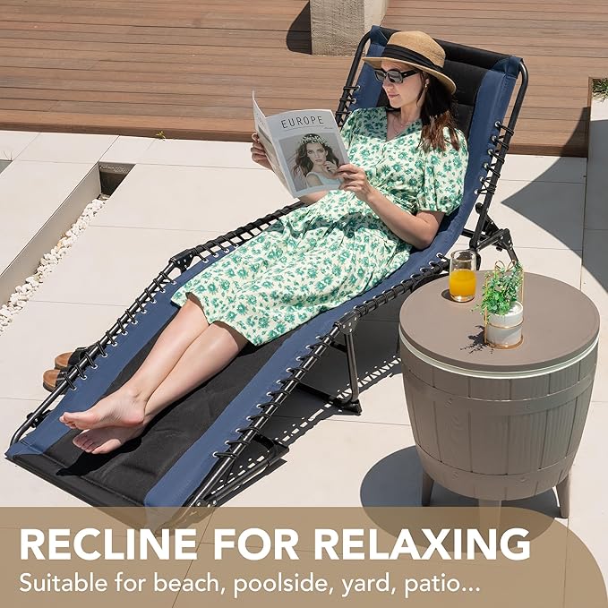 Devoko 4-Fold Padded Portable Folding Outdoor Chaise Lounge Heavy Duty Reclining Chair with Pillow & Side Pocket for - Photo 8