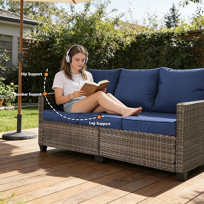 All Weather Patio Sofa, 3 Seat Outdoor Couch with High Back and Thick Cushions - Photo 5