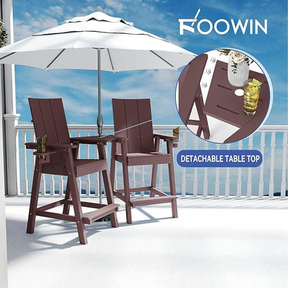 FOOWIN Tall Adirondack Chairs Set of 8,HDPE Adirondack Bar Stools with Connecting Tray & Cup Holders,Weather Resistant Balcony Chair for Outdoor Deck Lawn Pool Backyard Coffee