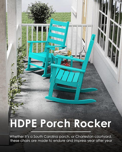 GREENVINES Outdoor-Rocking-Chairs-Set-of-4 | HDPE Plastic | Patio Rockers | Porch Rocker Chair | Shaker | Oversized | High Ladder Back | Big & Tall | PentaLuxe | Aqua