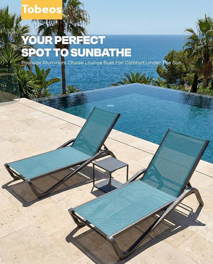 Outdoor Chaise Lounge Chair, 5-Position Adjustable Patio Lounge Chair with Ergonomic Aluminum Frame, Textilene Fabric Pool Loung Chairs for Poolside, Deck, Backyard (Lake Blue)
