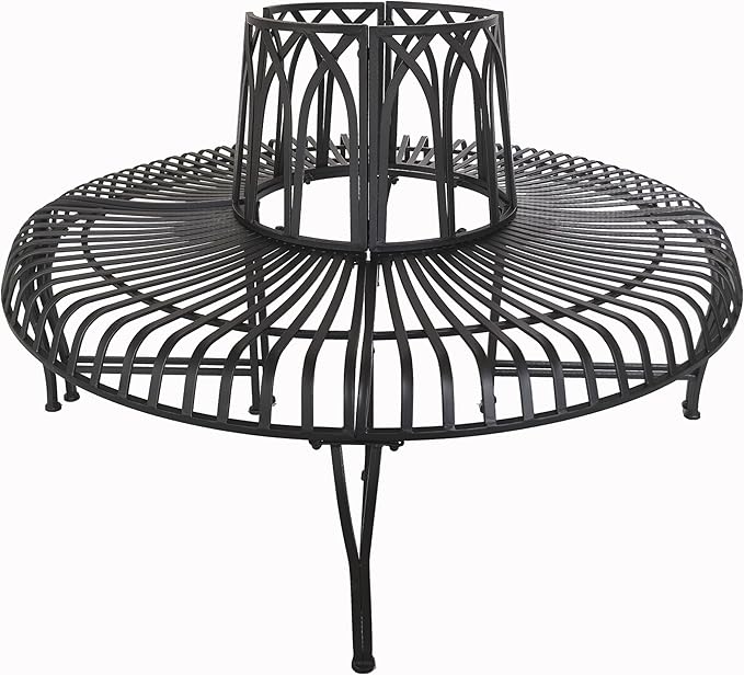 Hi-Line Gift Ltd. Semi-Circle Black Matal Tree Wrap Garden Bench