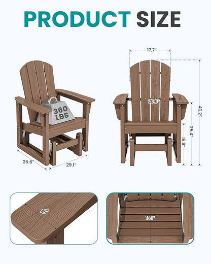 SERWALL Outdoor Glider Chair, HDPE Patio Glider Rocker All-Weather Porch Glider for Outside, Brown
