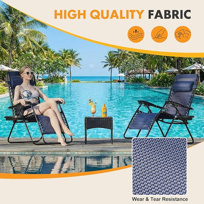 NEWBULIG Zero Gravity Chair Set of 2, Lounge Chair Folding Portable Adjustable Camping Reclining Chairs with Adjustable Pollow, Mesh Back, Cup Holder Trays Lawn Patio Chair for Pool Beach