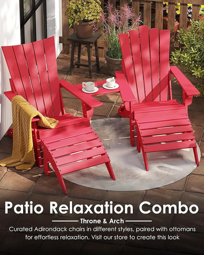 GREENVINES Folding-Adirondack-Chairs-Set-of-2 | HDPE Plastic | Throne Series | Fire Pit Chair | with Connecting Tray | Removable Table | All Weather | for Outdoor Patio Deck Poolside | Red