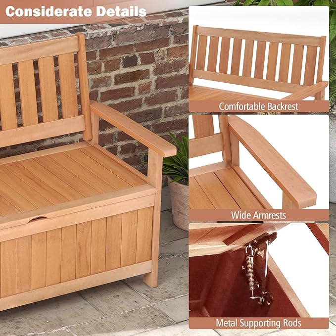 Tangkula 48 Inch Outdoor Wood Storage Bench Deck Box, Wooden Storage Loveseat with 34.2 Gal Inner Space - Photo 7