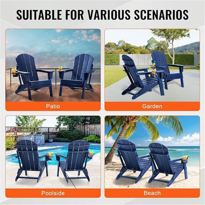 Adirondack Chair Plastic Set of 2 All-Weather Folding Fire Pit Navy Blue