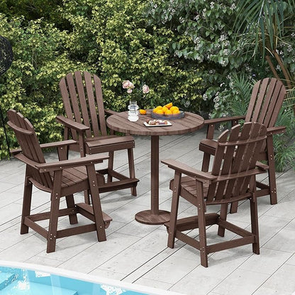Tangkula Outdoor Bar Stool, HDPE Tall Adirondack Chair with Armrest & Footrest, Weather Resistant 47 Inch Counter Height Barstool Lifeguard Chair for Pool Deck Patio Garden, Balcony Chairs (1, Brown)