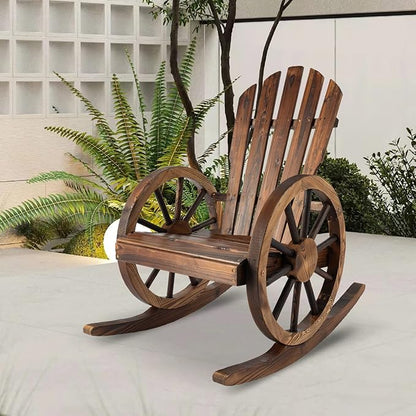 Outdoor Wood Rocking Chair Wagon - Outside Rocking Chair Rustic Front Porch Chairs Single for Patio, Country, Yard