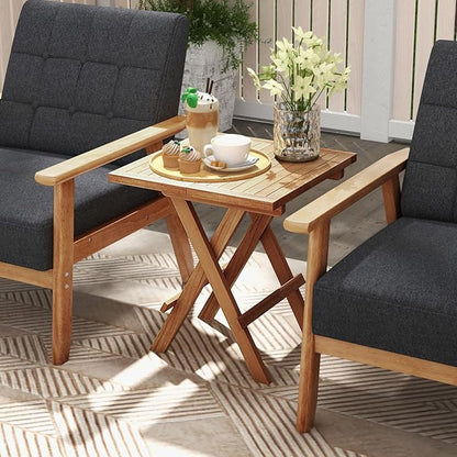 Tangkula Patio Folding Side Table, Teak Wood Square Patio Table with X-Shaped Legs & Slatted Tabletop, Portable & Compact Outdoor Indoor Use for Backyard, Deck, Lawn