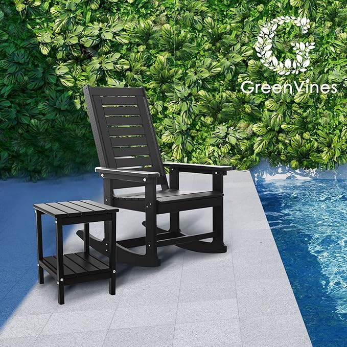 GREENVINES Outdoor Rocking Chairs | Set of 4 | Porch Rocker | HDPE Plastic | Black | Oversized Rockers | High Back - Photo 6