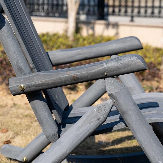 Outsunny Outdoor Wooden Rocking Chair, Single-Person Adirondack Rocking Patio Chair with Rustic High Back, Slatted Seat and Backrest for Indoor, Backyard, Garden, Dark Gray