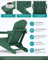 SERWALL Foldable Adirondack Chair Set of 2 for Patio Garden All Weather Adirondack Chairs with Cup Holder Outdoors Fire - Photo 5