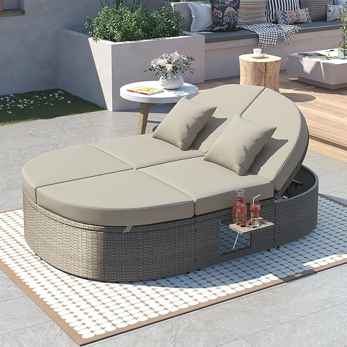 Outdoor Sun Bed Patio 2-Person Daybed with Cushions and Pillows - Photo 1