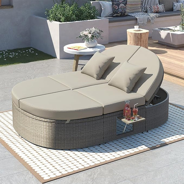 Outdoor Sun Bed Patio 2-Person Daybed with Cushions and Pillows - Photo 1