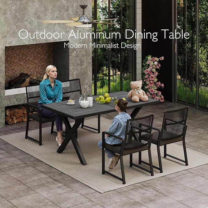 Aluminum Outdoor Dining Table - All-Weather Exposure, Waterproof and Rust-Proof Courtyard-Style Coffee Table Garden/Balcony/Poolside, Black 1 Pcs