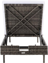 SAFAVIEH Outdoor Collection Cam Grey Brown Wicker/White Cushion Adjustable Chaise Lounge Chair, Black/Beige (PAT7501C) - Photo 5