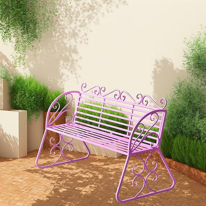 2-Seat Patio Porch Bench 45"，Outdoor Metal Garden Bench，Weather Proof Porch Path Chair，Patio Bench with Backrest and Armrests，Patio Bench for Lawn Path Yard Decor Deck Furniture(Pink)