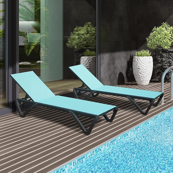 Domi Pool Lounge Chairs Set of 2, Aluminum Chaise Lounge Outdoor - Photo 1