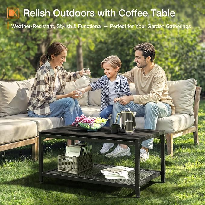 ODK Outdoor Coffee Table with Double-Layer Storage, Rectangle Weather-Resistant Patio Coffee Table for Garden, Balcony - Photo 4